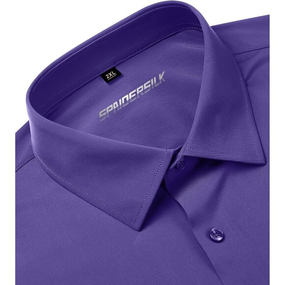 Men Purple Long Sleeve Slim Muscle Fit Wrinkle Free Button Down Dress Shirts - Picture 4 of 9